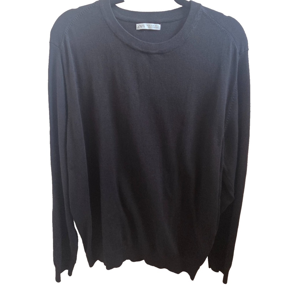 ZARA Black Knit Sweater Womens XL Oversized Crew Neck Long Sleeve Pullover